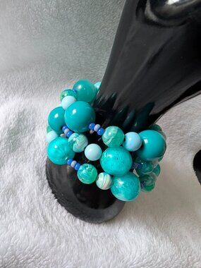 Vintage Teal & Turquoise multi Strand Wrap Bracelet - Bold Statement Bangle